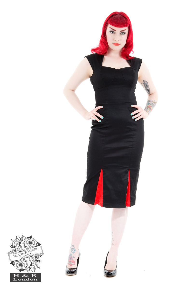 Black Red Pleats Pencil Dress